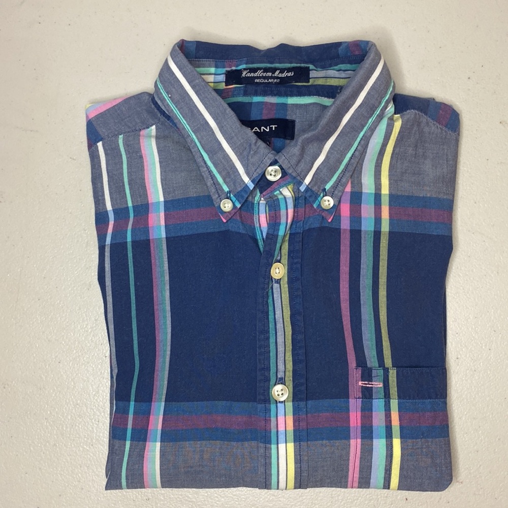 Men’s Gant Madras Shirt Long Sleeve button up cotton Large